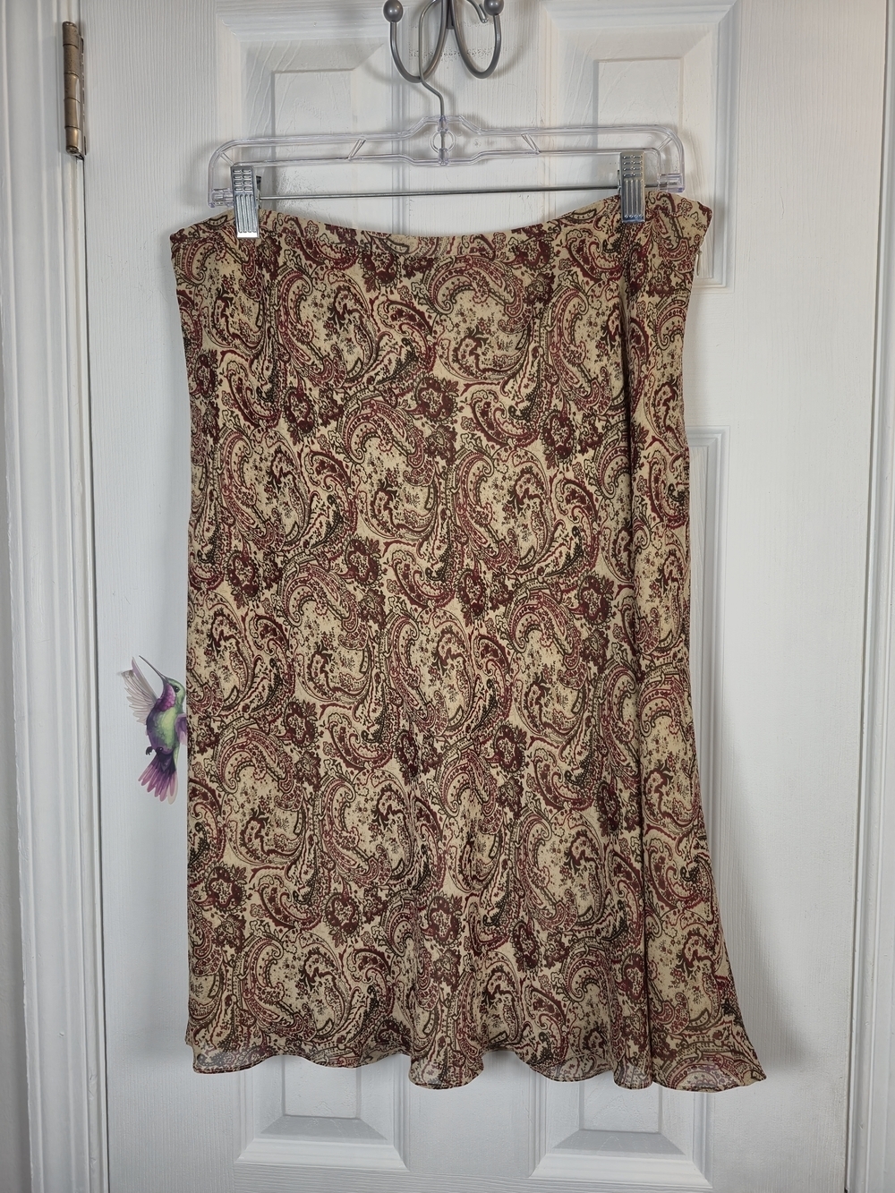 Ann Taylor Paisley A-Line Skirt in Cream and Burgundy